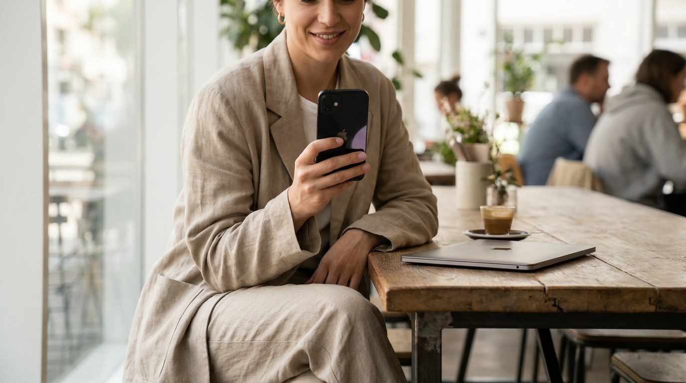 Founder directing agents from an iPhone in a cafe